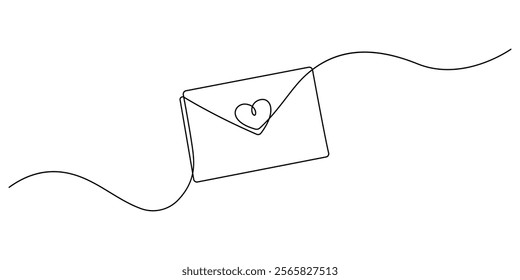 love message envelope with heart shape hand drawn one line drawing continuous valentine love concept minimalism