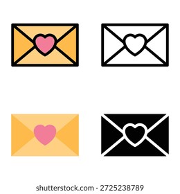 Icono del sobre del mensaje del amor con el corazón, conveniente para los App móviles, los App del Web y los medios impresos. Múltiples iconos de estilo, 