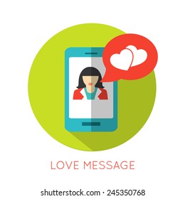 Love message flat concept. Valentine's day icon for mobile applications. Vector illustration.