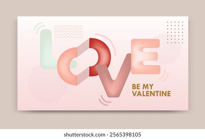 LOVE message with geometric shapes on a pink gradient background