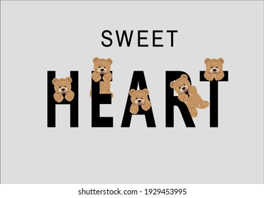 Love message and hand drawn design teddy bear