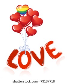 Love message with heart balloons