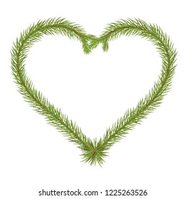 Love Message - Heart Shaped Vector Fir Branch Isolated on White Background. Seasonal Template With Free Space for Your Message or Own Desing Extras. Also Usefull as Christmas Greeting Card Backdrop!