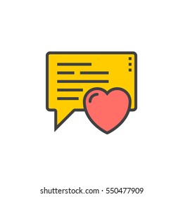 Love message, heart in speech bubble line icon, filled outline vector sign, linear colorful pictogram isolated on white. Symbol, logo illustration
