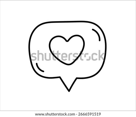 Love message, heart in speech cloud. Cartoon icon. Isolated outline vector illustration.