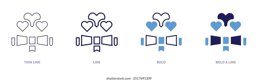 Love message icon in 4 different styles. Thin Line, Line, Bold, and Bold Line. Duotone style. Editable stroke.