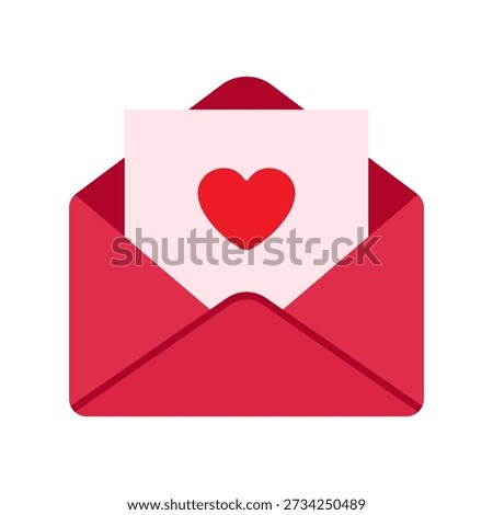 Love message icon with envelope and heart. Symbol of romantic email, valentine card, affection, dating communication, relationship message, wedding invitation and emotional correspondence.