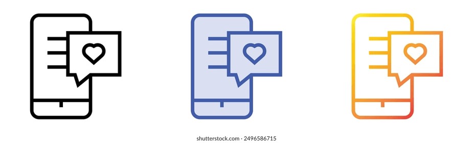 Icono de mensaje de amor. Lineal, relleno azul y diseño de estilo degradado aislado sobre fondo blanco
