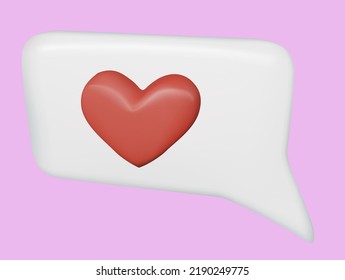 Love message icon with red heart. Online social dating chat concept. Notification vector 3D render.