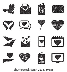 Love Message Icons. Black Scribble Design. Vector Illustration.