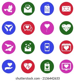 Love Message Icons. White Flat Collection In Circle. Vector Illustration.