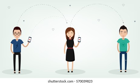 Love message, letter.  2 Guy and the girl, romance, love, relationship, congratulations. jealousy, unrequited love.Vector illustration of a flat. St. Valentine's Day 