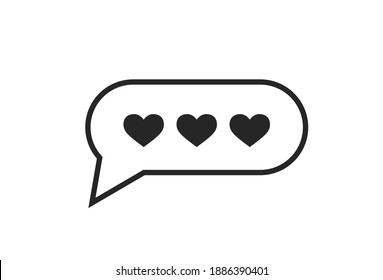 love message line icon. chat bubble with three small hearts. Valentines design element. love symbol. isolated vector image