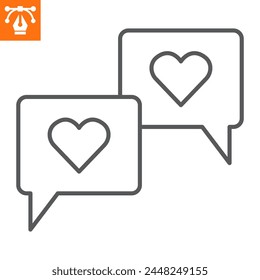 Love message line icon, outline style icon for web site or mobile app, communication and emoji, love chat vector icon, simple vector illustration, vector graphics with editable strokes.
