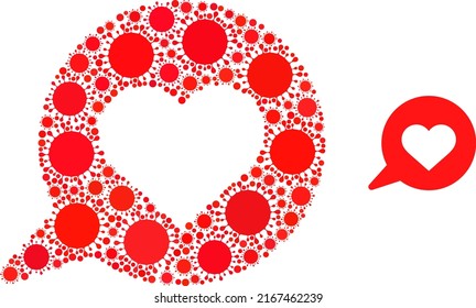 Das Mosaiksymbol der Liebesnachricht. Die Vektorgrafik besteht aus verstreuten Infektionsgegenständen. Das Liebesmeldungssymbol der Infection Collage Liebe Nachrichtencollage für isolierte Bilder.