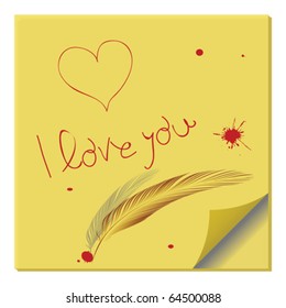 love message on paper note, abstract vector art illustration