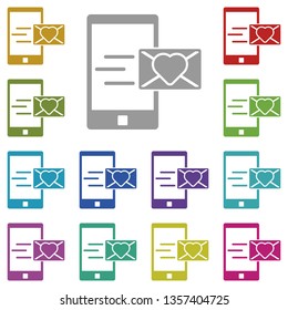 Love message on the phone multi color icon. Simple thin line, outline vector of valentines day icons for UI and UX, website or mobile application