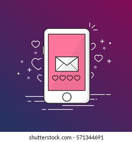 Love message phone.Valentine's day. Vector illustration.