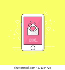Love message phone.Valentine's day. Vector illustration.