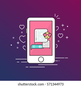 Love message phone.Valentine's day. Vector illustration.