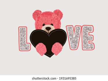 love message and pink teddy bear vector design