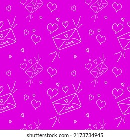 love message seamless pattern. Linear love pattern, background for print. heart and message in pink background. Vector illustration.
