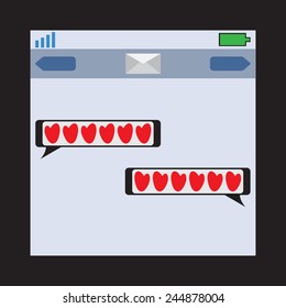 Love Message Sent by Phone. Love Message by Short Message Service. Vector Illustration