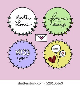 Love message set on round frame cartoon illustration