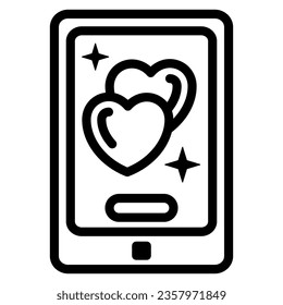 Love message in smartphone line icon, Valentines Day concept, mobile phone with hearts sign on white background, Sending love message icon in outline style for mobile, web. Vector graphics