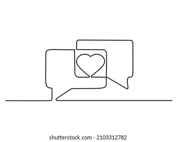 Love message, sms, drawn by one continuous line.