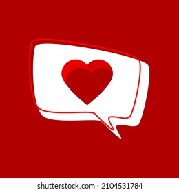 mensaje de amor en una burbuja de habla con un contorno rojo en un fondo rojo