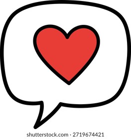 Love Message Speech Bubble with Red Heart Icon, Minimal Chat Romance Symbol