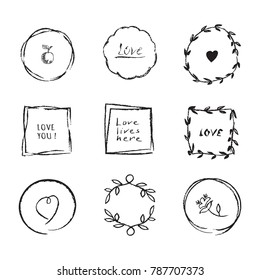 Love message templates hand drawn in vector. Pastel texture. Ideal for Valentine day.
