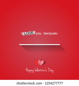 Love Message For Valentine's Day Layout/Cover. Minimalist Creative Design Concept. Stock Vector Illustration. Modern and Abstract Background