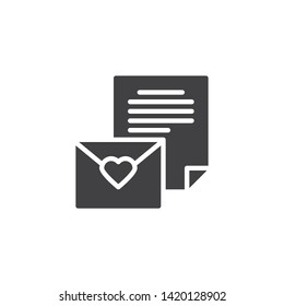 Love message vector icon. Wedding Invitation card filled flat sign for mobile concept and web design. Envelope mail with heart document glyph icon. Symbol, logo illustration. Vector graphics