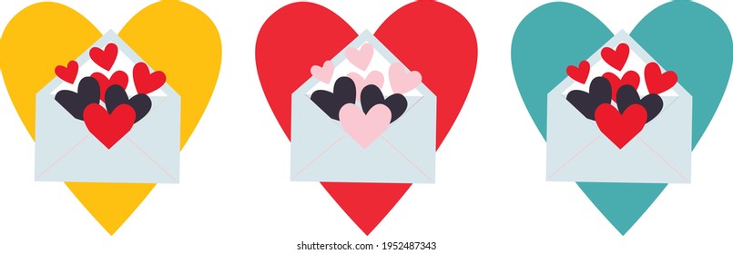 Love message vector illustration. Heart in an envelope cartoon icons.