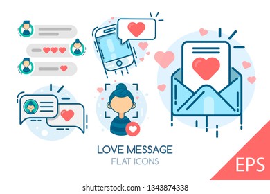 Love Message. Vector modern line design illustration icons