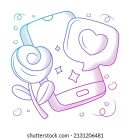 Love Message Wedding and valentine Hand drawn gradient outline style