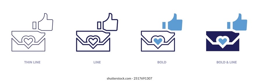 Love messages icon in 4 different styles. Thin Line, Line, Bold, and Bold Line. Duotone style. Editable stroke.