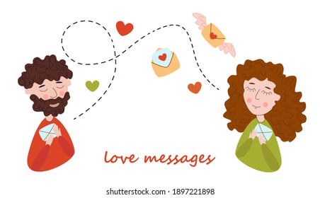 Love messages. Lovers exchange messages. Illustration for Valentine's Day.
