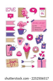 Love Messages Printable Sticker Pack With Illustrations Of Hearts, Letters, Tags, Speech Bubbles, Love Signs