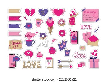 Love Messages Printable Sticker Pack With Cartoon Hearts Illustrations