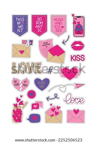 Love Messages Printable Sticker Pack With Illustrations Of Hearts, Tags, Arrows, Love Signs