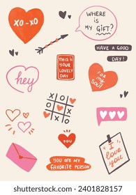 love messages stickers isolated, lovers day set icons
