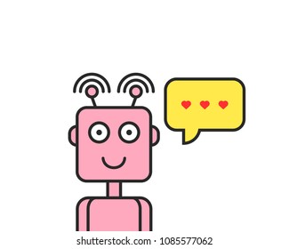 love messages through chatbot icon. concept of chatterbox program for meeting website or funny chat bot avatar. cartoon trend modern logotype graphic line art design ui element isolated on white