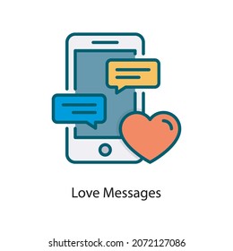 Ilustración de diseño del icono de contorno de relleno de los mensajes de amor. Símbolo de medios sociales sobre fondo blanco archivo EPS 10
