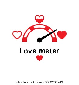 Love meter flat icon. Heart indicator. Love day full test. Happy Valentine Day. Vector illustration cartoon design. Isolated on white background.
