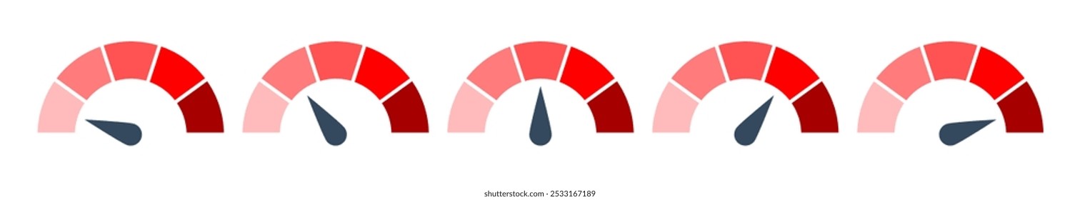 love meter gauge red sectors vector icon, risk ring indicator, credit rating pictogram, car tachometer scale