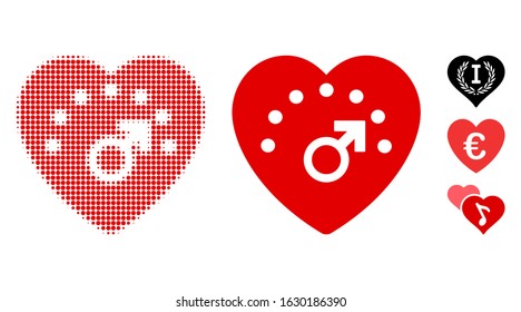 Love meter halftone vector icon and solid version. Illustration style is dotted iconic Love meter icon symbol on a white background. Halftone matrix is circle pixel. Some bonus pictograms.
