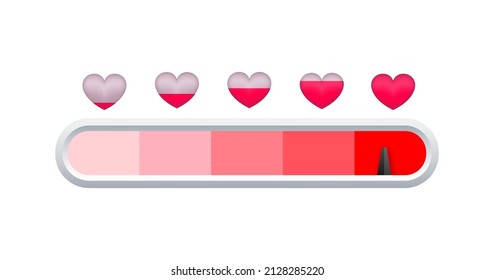 Love meter, heart indicator. Valentines day concept. High speed. Vector stock illustration.